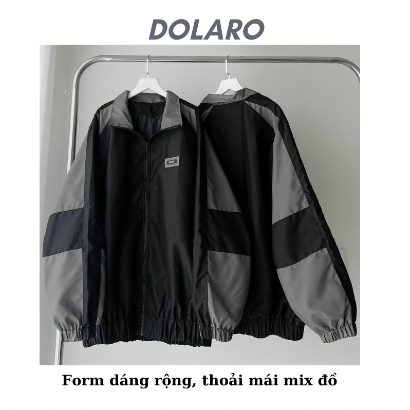 Áo khoác dù nam nữ DOLARO form rộng phối màu, áo gió thu đông unisex hoạ tiết phong cách hợp thời trang