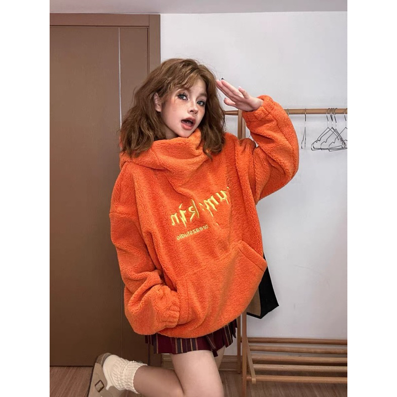 BANGUBrand Áo Hoodie Nam Nữ Lông Cừu Hoạt Hình Bí Ngô