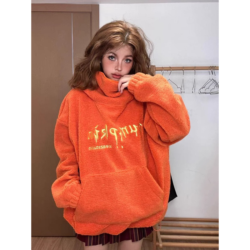 BANGUBrand Áo Hoodie Nam Nữ Lông Cừu Hoạt Hình Bí Ngô
