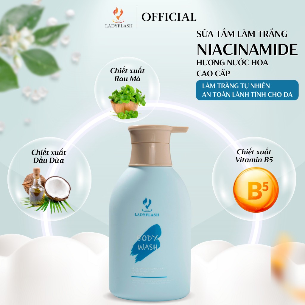 Sữa tắm trắng da hương nước hoa niacinamide 500ml làm trắng da, tăng khả năng miễ dịch của da Mỹ Phẩm Ladyflash