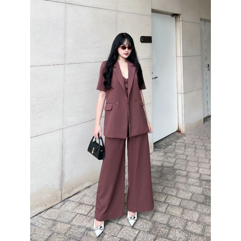 femei - Set kay blazer 4 món - ngắn dài ( Nâu )