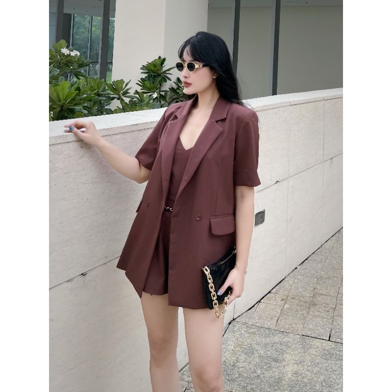 femei - Set kay blazer 4 món - ngắn dài ( Nâu )