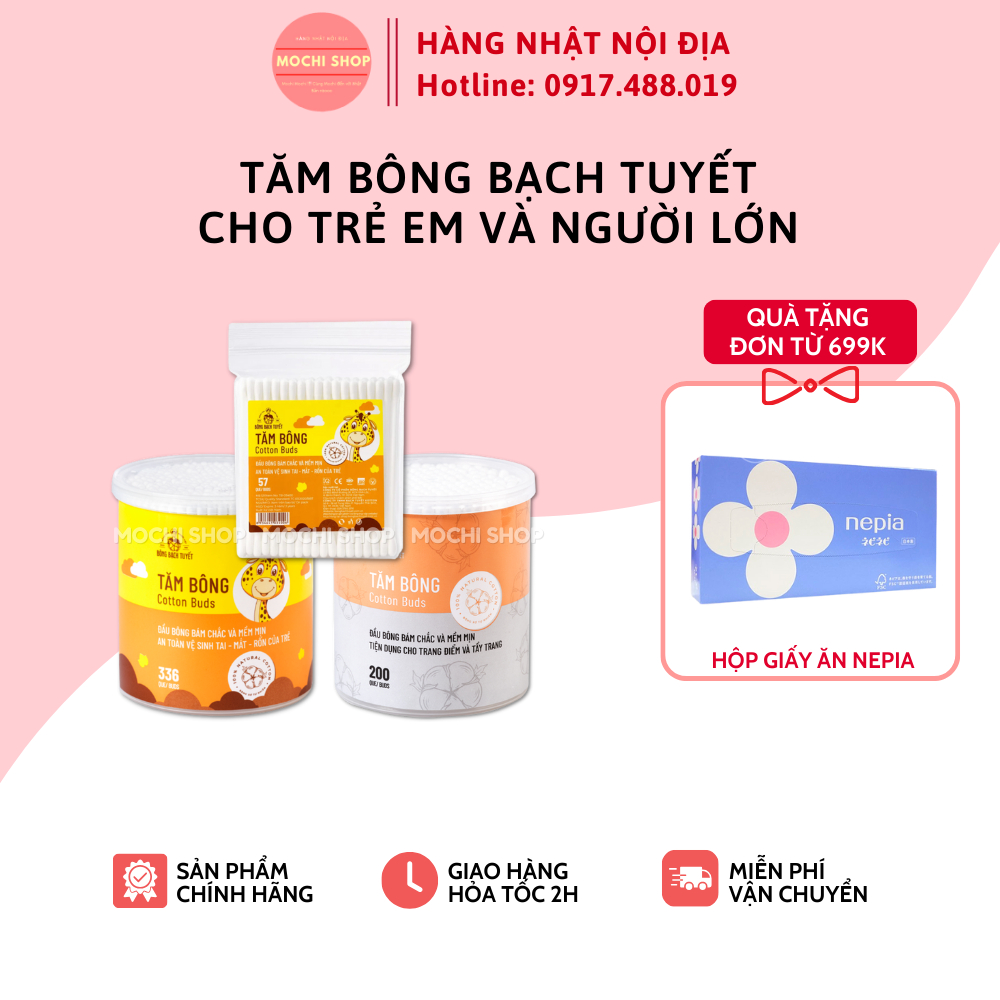 Tăm bông trẻ em Bạch Tuyết cho bé đầu nhỏ, vệ sinh tai, mũi, rốn hằng ngày - Mochishop