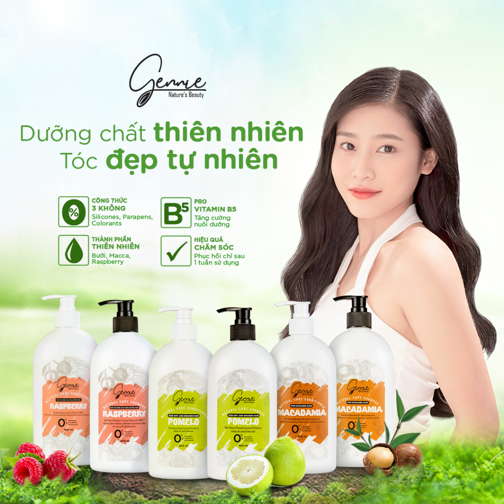 [HỘP QUÀ TẶNG] Dầu gội - xả Gennie Natural Care Raspberry cho tóc nhuộm và tóc highlight 400ml