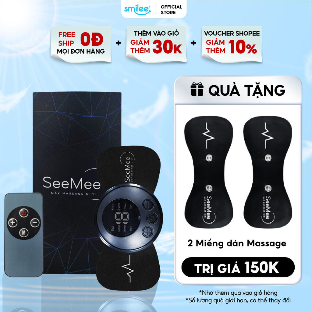 Máy massage cầm tay Smilee, 19 cường độ massage cổ vai gáy, lưng, bắp tay giúp giảm ê mỏi, lưu thông khí huyết.