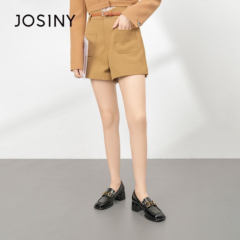 Giày da moca Josiny chính hãng da bóng, gót vuông 5cm