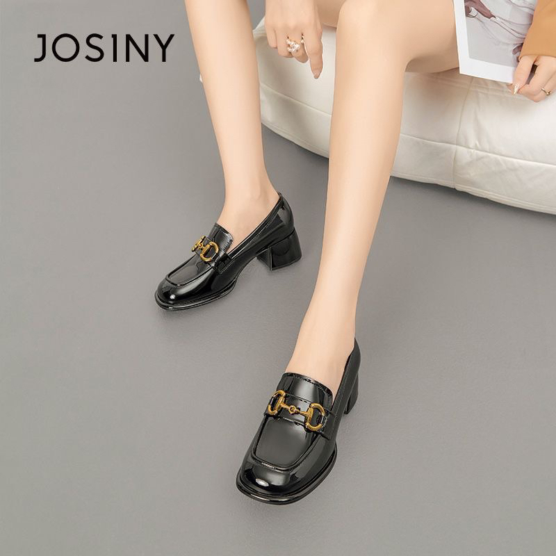 Giày da moca Josiny chính hãng da bóng, gót vuông 5cm