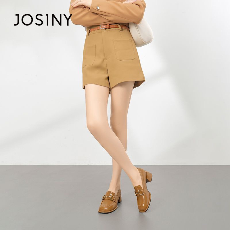 Giày da moca Josiny chính hãng da bóng, gót vuông 5cm