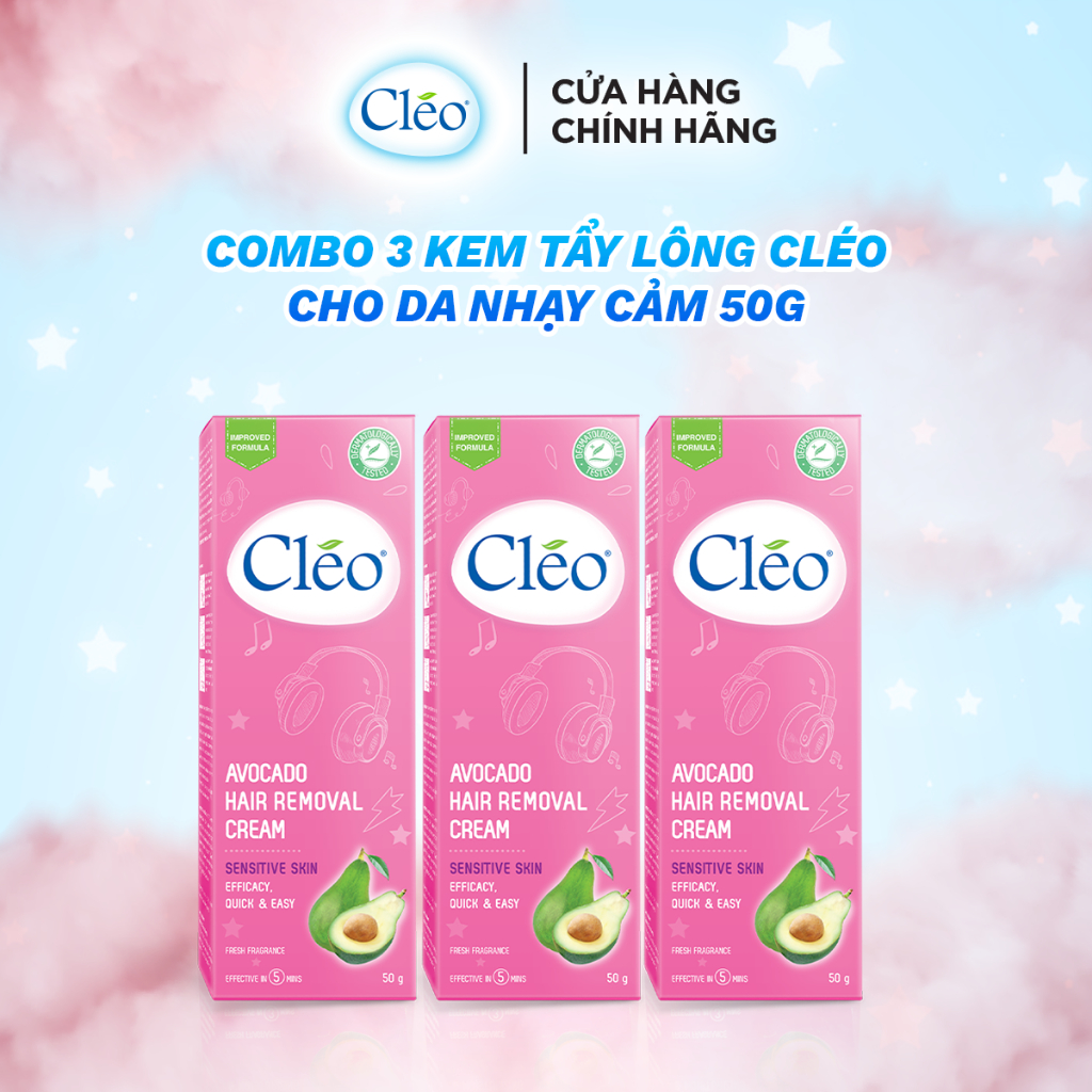 Combo 03 hộp Kem Tẩy Lông Cléo Cho Da Nhạy Cảm Avocado Hair Removal Cream Sensitive Skin 50g/ hộp hiệu quả, an toàn