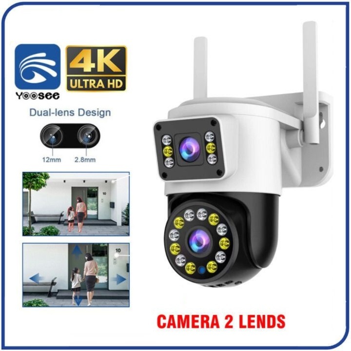 Camera Yoosee Wifi Ngoài Trời 2 Mắt 4.0mpx, Xoay 360 Độ, Ban Đêm Có Màu, Chống Nước, Báo Động Chuyển Động