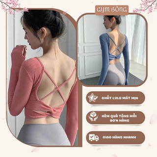 Áo đan lưng dài tay lulu co dãn mềm mịn sexy tôn lưng mặc siêu xinh tập gym, thể thao, yoga
