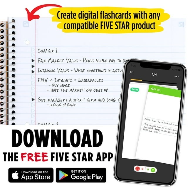 Sổ tay bìa còng 5 Subject Wide Ruled Size 8 1/2" x 11"  Five Star