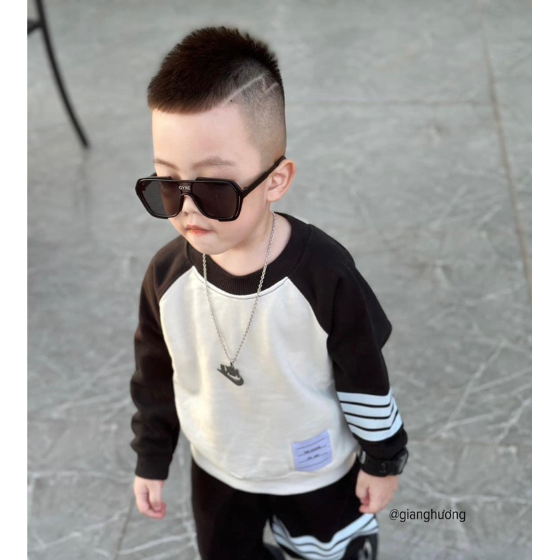 Bộ nỉ thể thao Drew kẻ tay bé trai