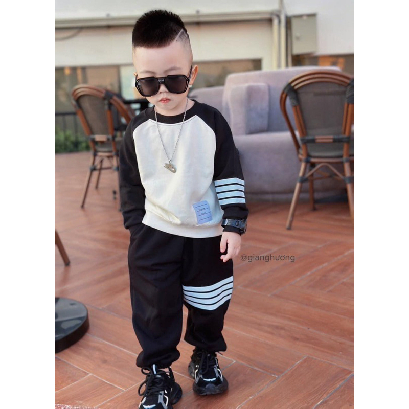 Bộ nỉ thể thao Drew kẻ tay bé trai