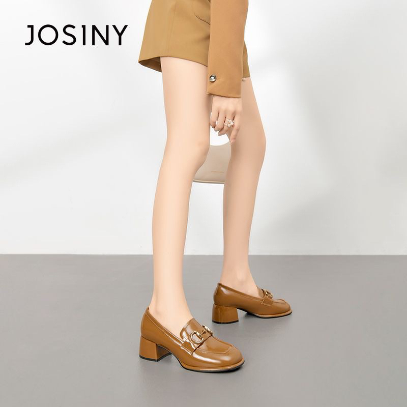 Giày da moca Josiny chính hãng da bóng, gót vuông 5cm