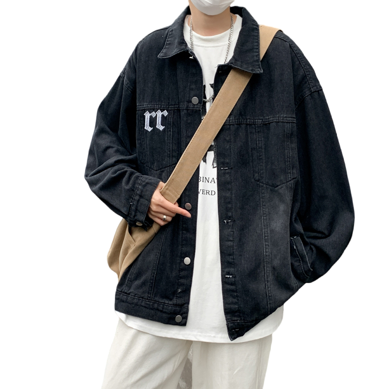 Áo khoác denim nam from rộng thêu chữ thập retro, áo bò unisex mầu úa vàng hiphop phong cách 9694