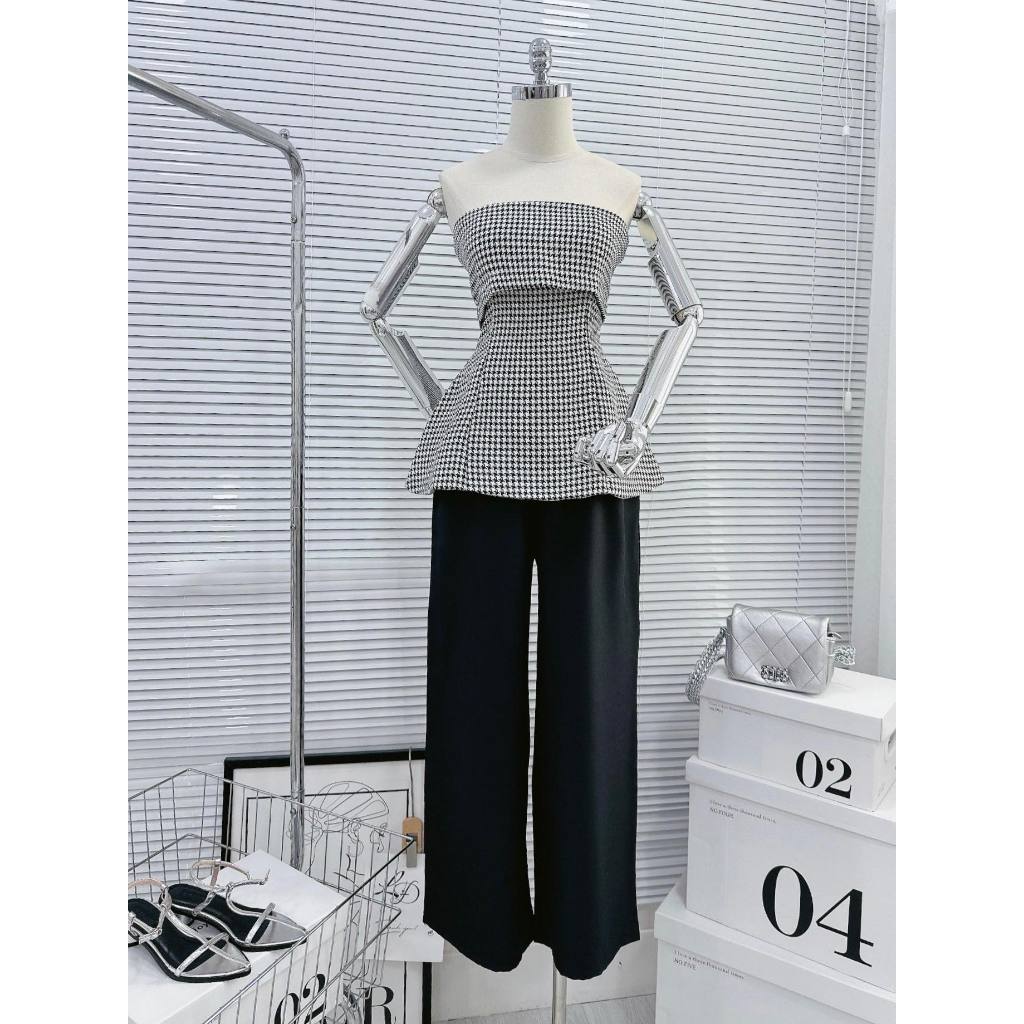 SÉT ÁO BỐ ĐEN ZICZAC CÚP NGỰC + Q ĐEN SUÔNG