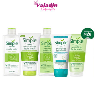 Sữa rửa mặt simple 150ml |tẩy trang simple 200ml| nước hoa hồng simple 200ml