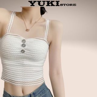 Áo bra ren 2 dây có mút ngực đính cúc dáng croptop cho nữ YUKI STORE 8697