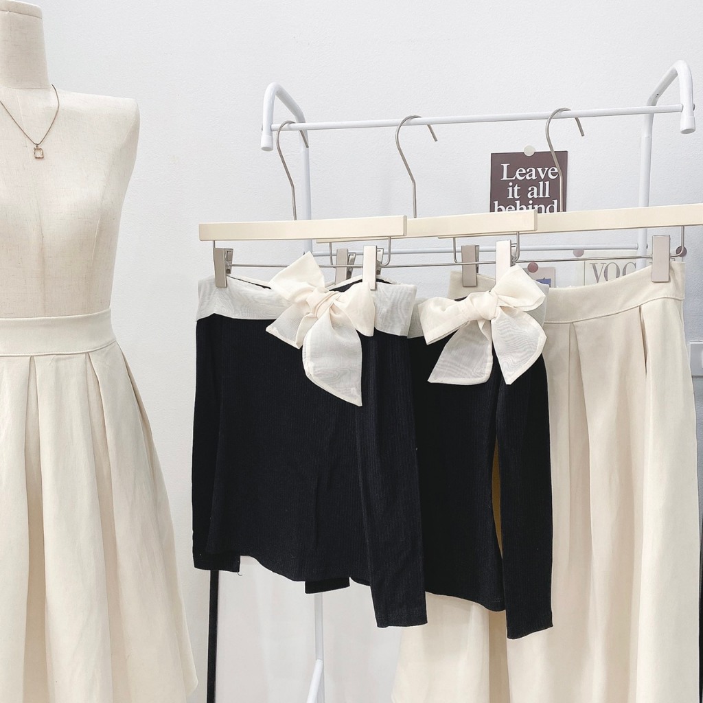 Set áo trễ vai buộc nơ kèm chân váy hàng loại 1 dày dặn