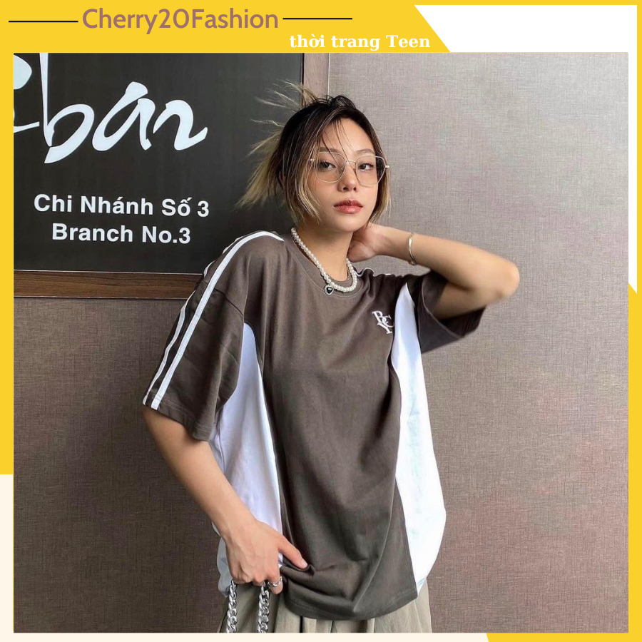 Áo thun tay lỡ sọc tay phối hình thêu mini cá tính, áo phông dáng rộng form unisex nam nữ mặc đôi đều đẹp thời trang