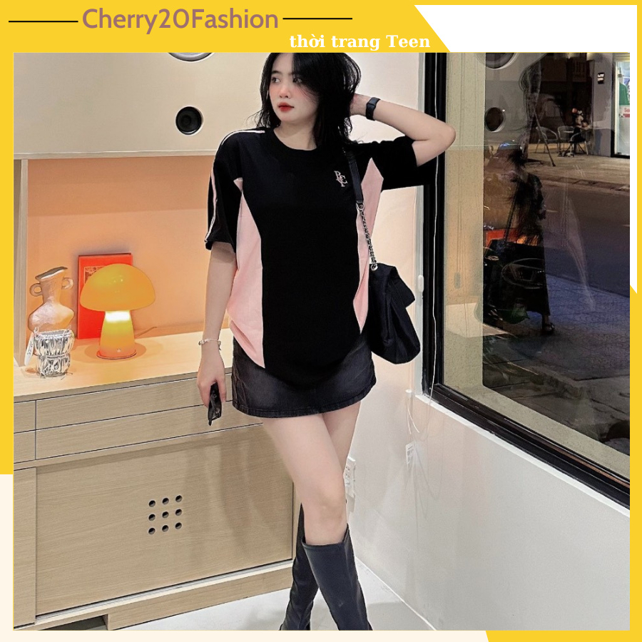 Áo thun tay lỡ sọc tay phối hình thêu mini cá tính, áo phông dáng rộng form unisex nam nữ mặc đôi đều đẹp thời trang