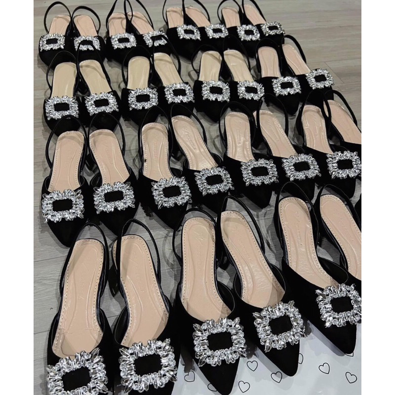 Giày sandal đá bling bling vải nhung mịn