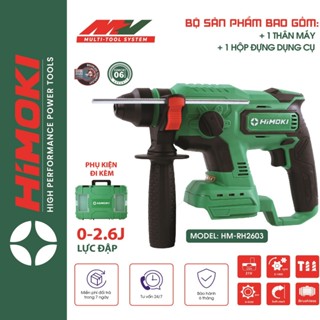Khoan Bê Tông Himoki HM-RH2603, Máy Khoan Tường, Bắn Vít, Không Chổi Than 3 Chức Năng, Lực Đập 2,6J, Có Tay Cầm Trợ Lực