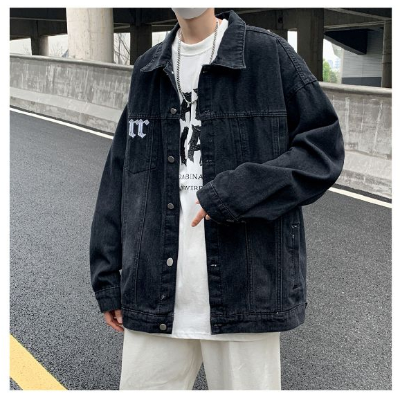 Áo khoác denim nam from rộng thêu chữ thập retro, áo bò unisex mầu úa vàng hiphop phong cách 9694