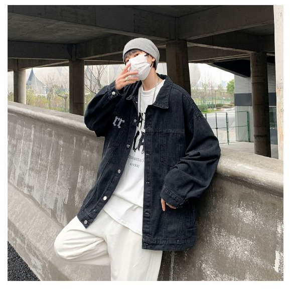 Áo khoác denim nam from rộng thêu chữ thập retro, áo bò unisex mầu úa vàng hiphop phong cách 9694