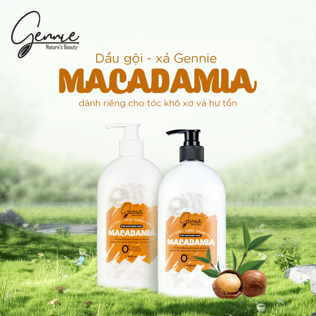 Dầu gội - xả Gennie Natural Care Macadamia cho tóc hư tổn 400ml