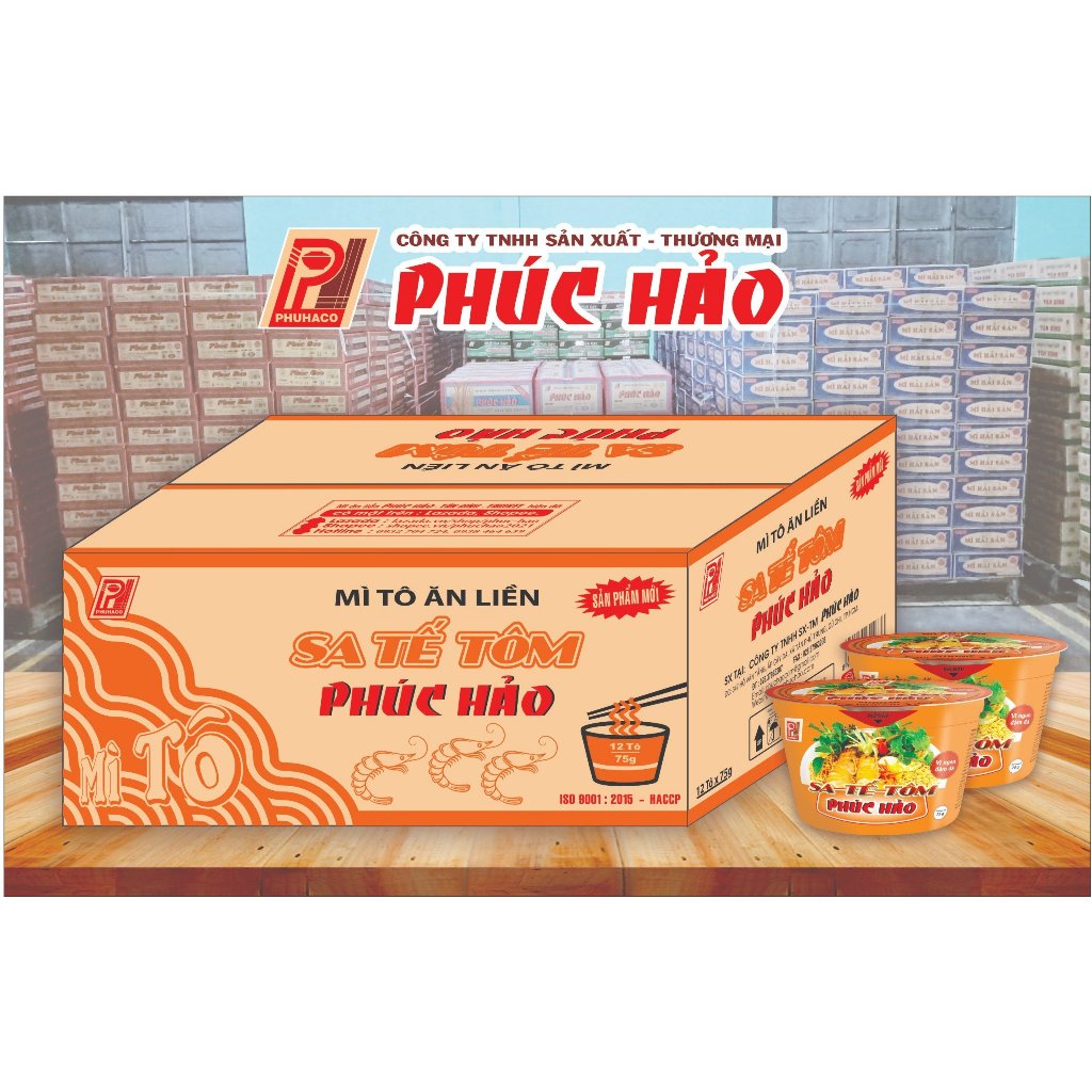 (Mua 1 thùng mì tặng 1 tô mì) Mì Tô Sa Tế Phúc Hảo 75gr- 12 Tô- Hương vị thơm ngon đậm đà đặc trưng
