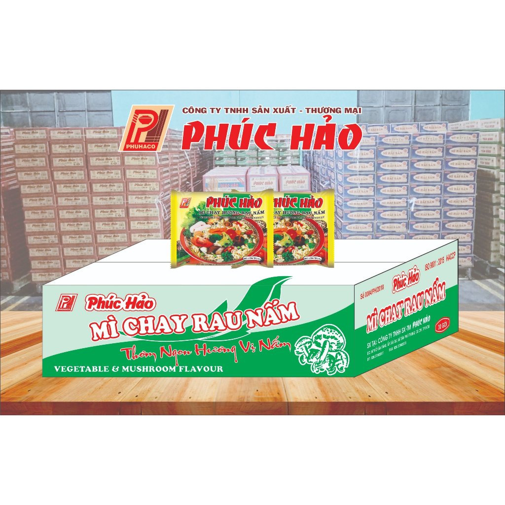 [Mua 1 thùng tặng 1 tô mì] Mì Chay Rau Nấm Phúc Hảo - 30 gói - 65 gr