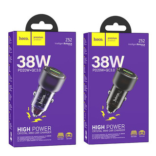 Tẩu sạc ô tô hoco z52, tẩu sạc nhanh trên xe hơi oto 2 cổng usb và typec qc3.0 + pd38w, cáp x76