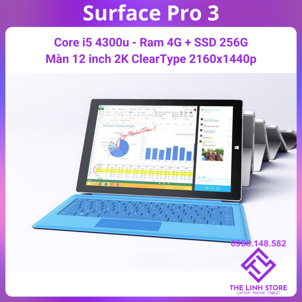 Máy tính bảng Surface Pro 3 màn 12 inch 2K - Ram 4G SSD 128G
