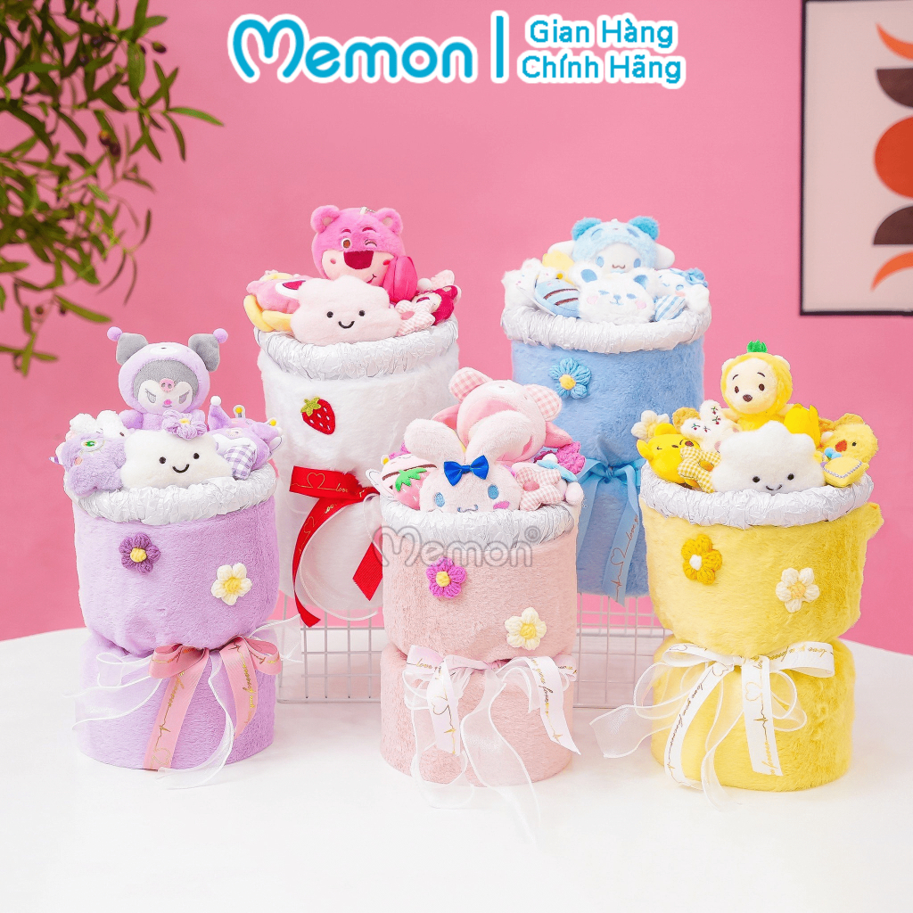 Bó Hoa Gấu Nhồi Bông Bọc Vải Mềm Mại Dễ Thương Cao Cấp Memon