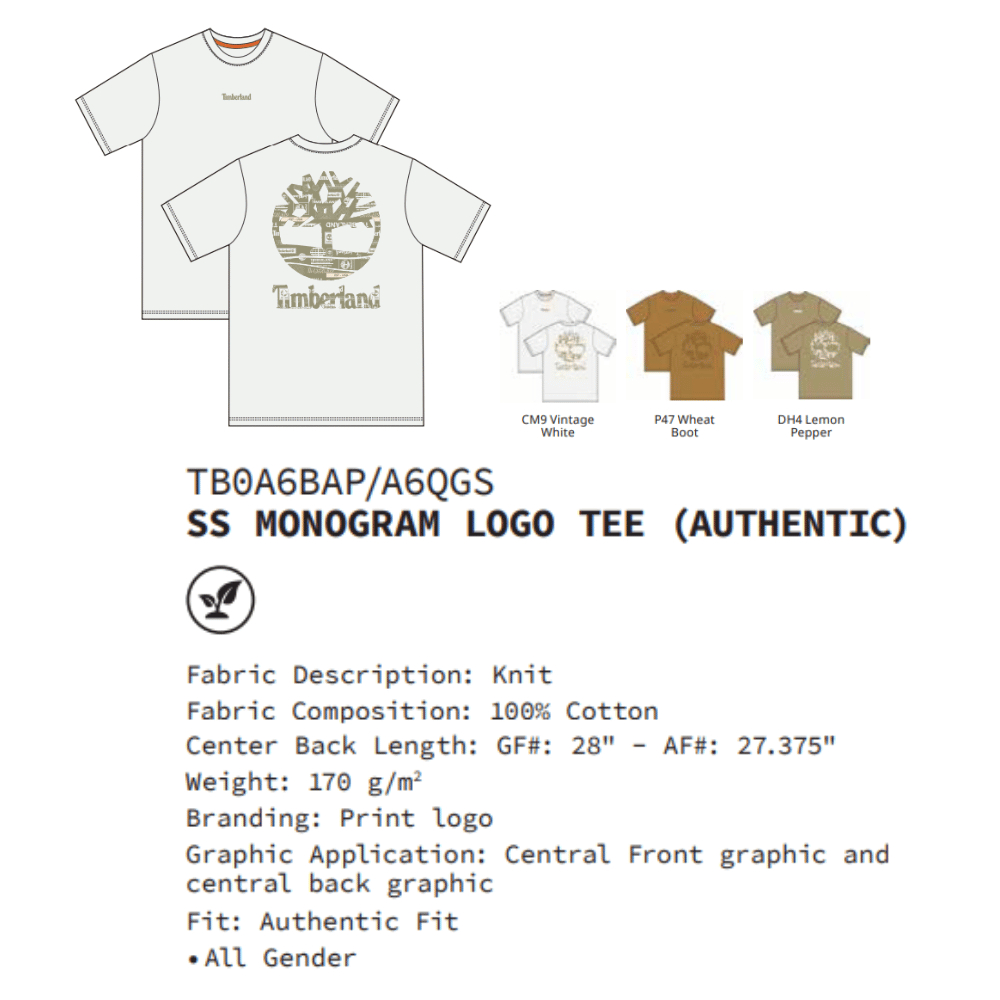 [SALE] Timberland Áo Thun Unisex Monogram Logo T-Shirt TB0A6QGS