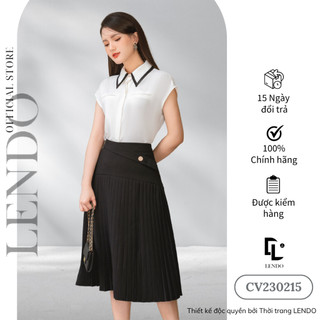 Chân Váy Công Sở LENDO Midi Dáng Dài Xếp Ly Phối Cúc Hông CV230215