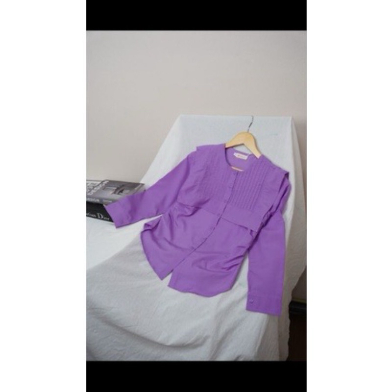Áo sơmi cổ vạt phối bèo tím size M newtag