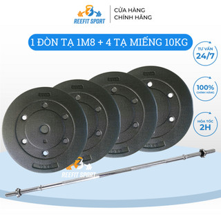 Bộ đòn tạ dài 1m8 và 40kg tạ miếng nhựa đen