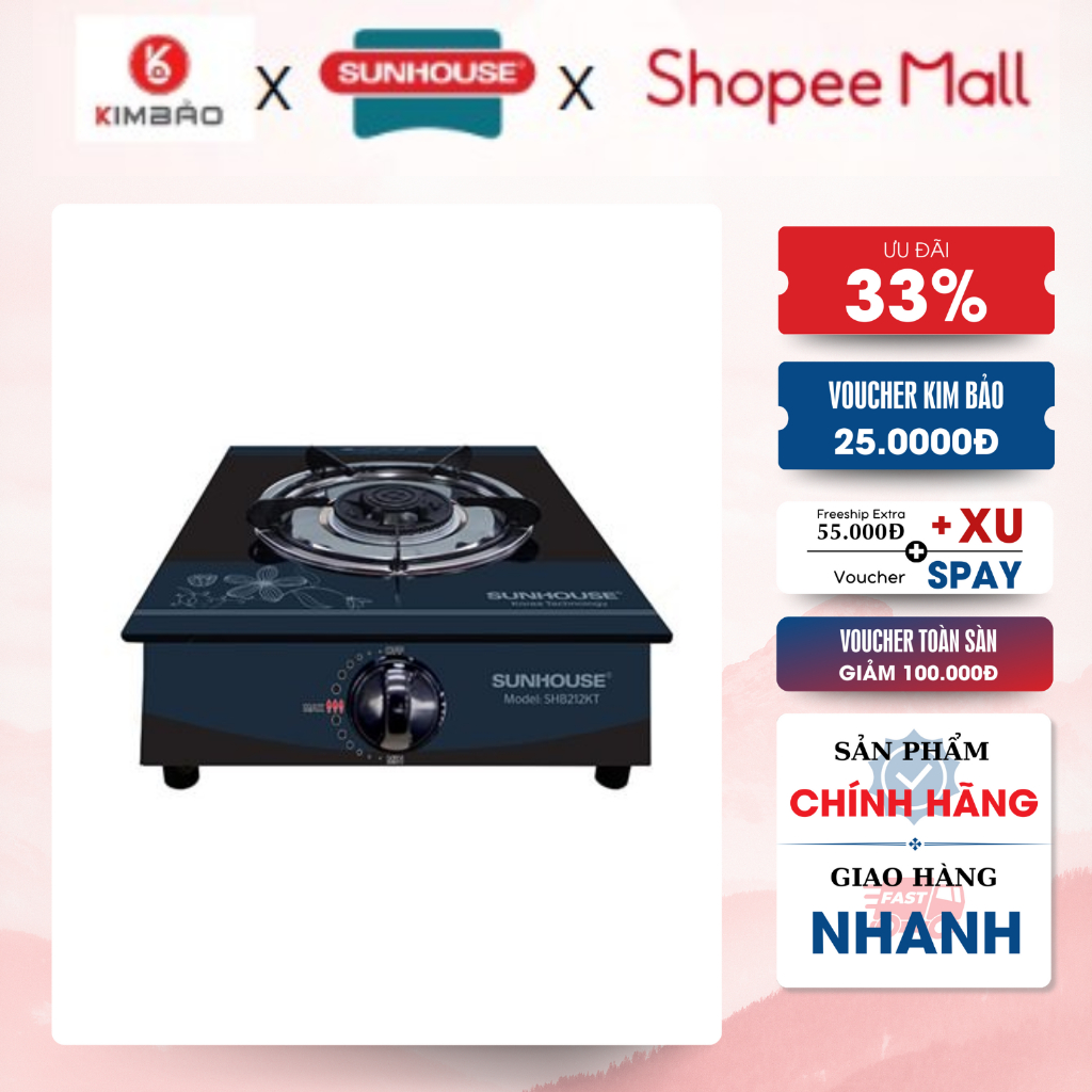 Bếp gas dương đơn kính họng thường Sunhouse SHB212KT-TIẾT KIỆM GAS – AN TOÀN SỬ DỤNG