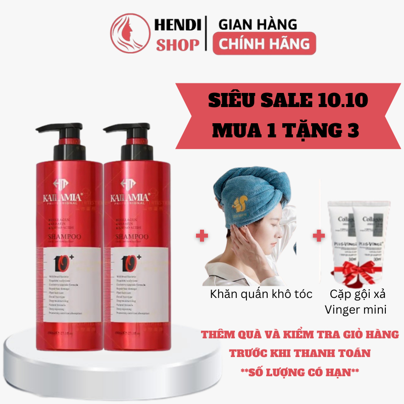 Dầu gội xả chống rụng tóc phục hồi tóc hư tổn kích thích mọc tóc Kailamia Collagen Keratin Amino Repair 800ml x2