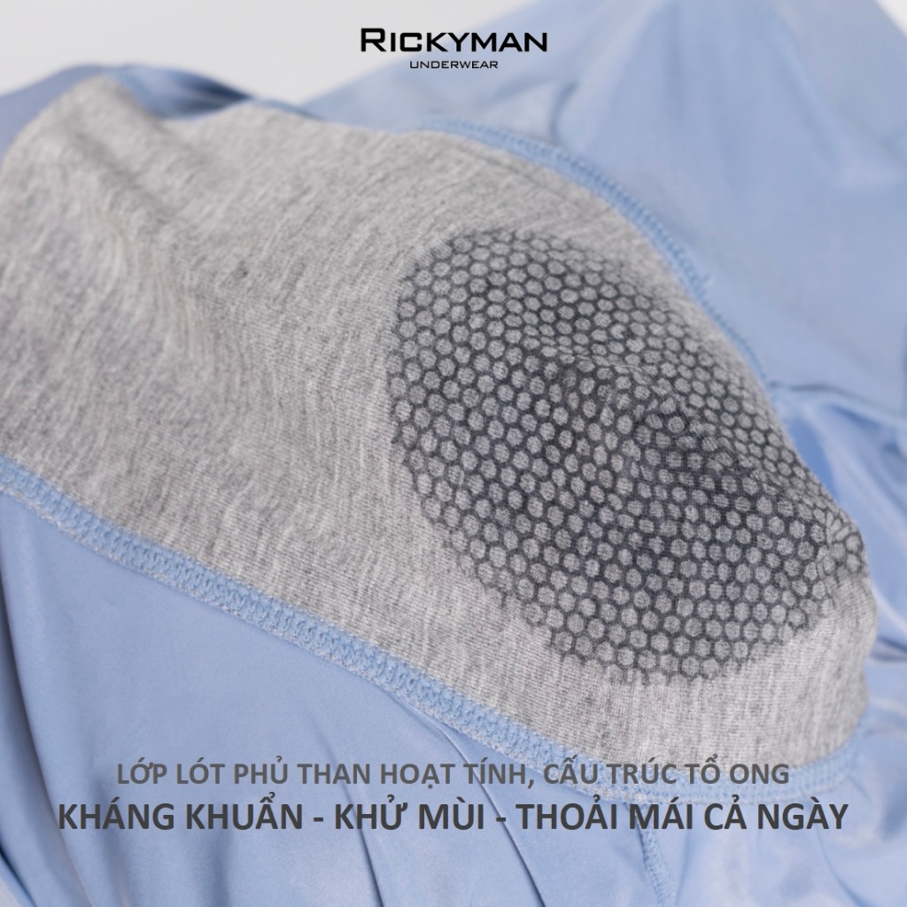 Combo 4 Quần lót boxer nam lụa băng cao cấp Rickyman Ice Sense Boxer, kháng khuẩn, khử mùi, thoải mái 24h
