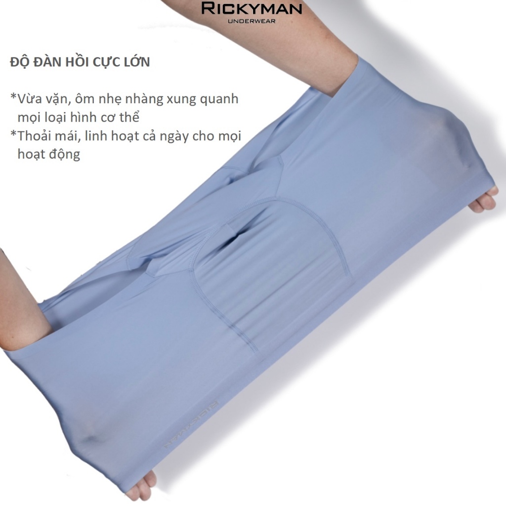 Combo 4 Quần lót boxer nam lụa băng cao cấp Rickyman Ice Sense Boxer, kháng khuẩn, khử mùi, thoải mái 24h