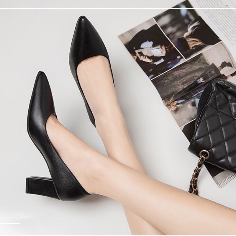 Giày cao gót mũi nhọn cao 5 cm kèm đế cao su non chống trượt, giày công sở mèlii, giày bít mũi 5 cm