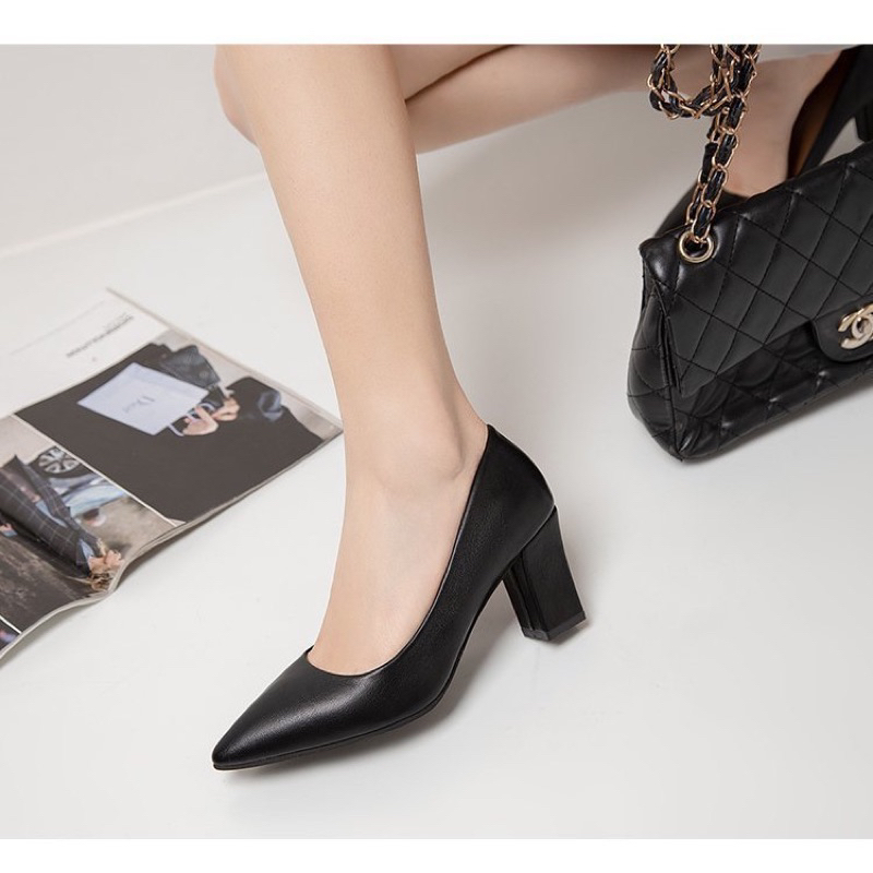 Giày cao gót mũi nhọn cao 5 cm kèm đế cao su non chống trượt, giày công sở mèlii, giày bít mũi 5 cm