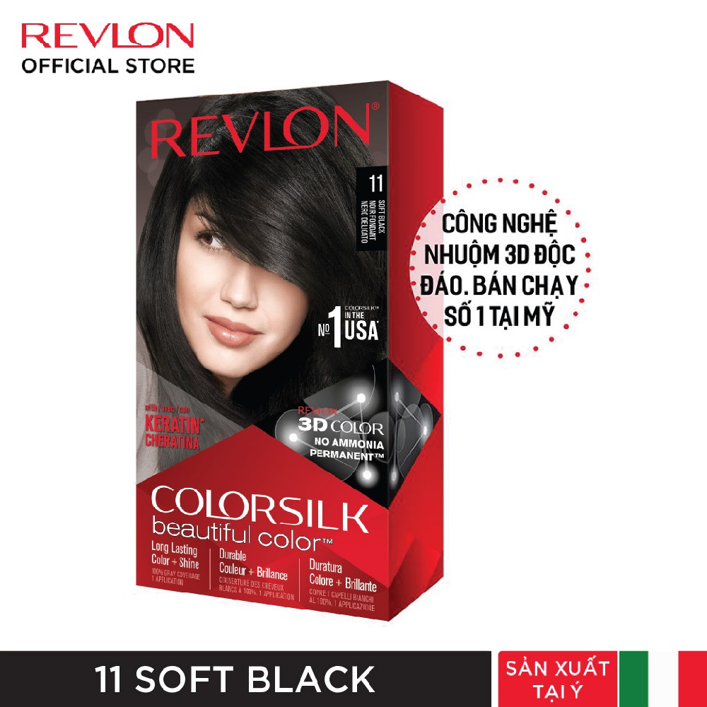 [HSD < 1 Tháng] Nhuộm tóc thời trang Revlon Colorsilk 3D Keratin cho tóc bóng mượt và óng ánh 120ml - 11 Đen mềm