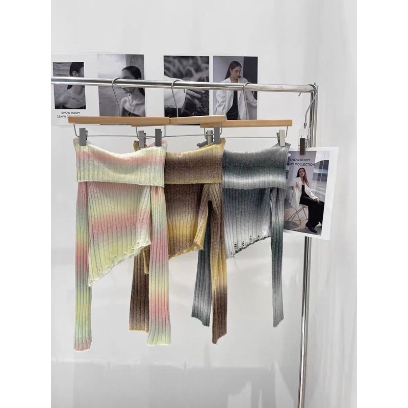 Áo Len Dệt Kim Trễ Vai Loang Cầu Vồng Hàng qc