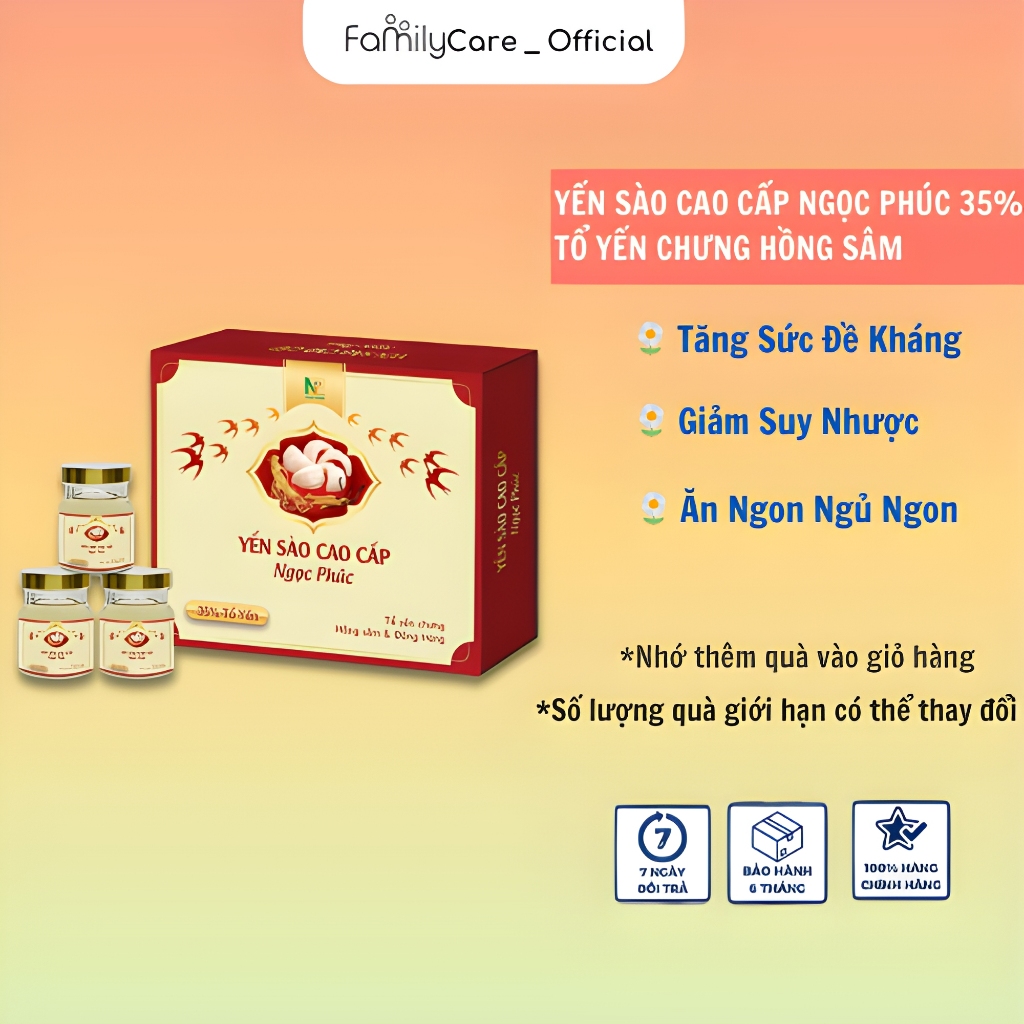 Hộp Quà Tặng Yến Sào Cao Cấp Ngọc Phúc 35% Tổ Yến Chưng Hồng Sâm & Đông Trùng Hạ Thảo Tăng Cường Sức Đề Kháng 6 Lọ 70ml