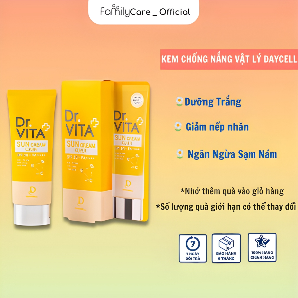 Kem chống nắng vật lý DayCell Dr.Vita nâng tone bảo vệ da khỏi tia UV SPF50/PA+++ 50g - Luiantt_official